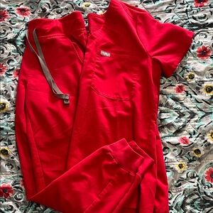 Figs Vivid Red Scrub Top with Pocket